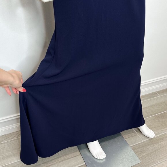 Anthropologie BHLDN Tatum V-Neck Crepe Gown Maxi Dress in Navy Women's Size 6 - Picture 7 of 16